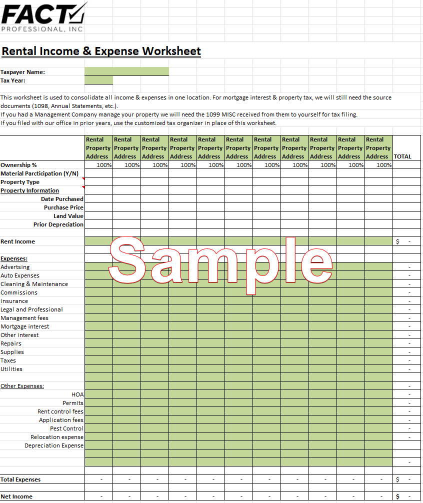 Rental Income And Expense Worksheet Fact Professional Accounting